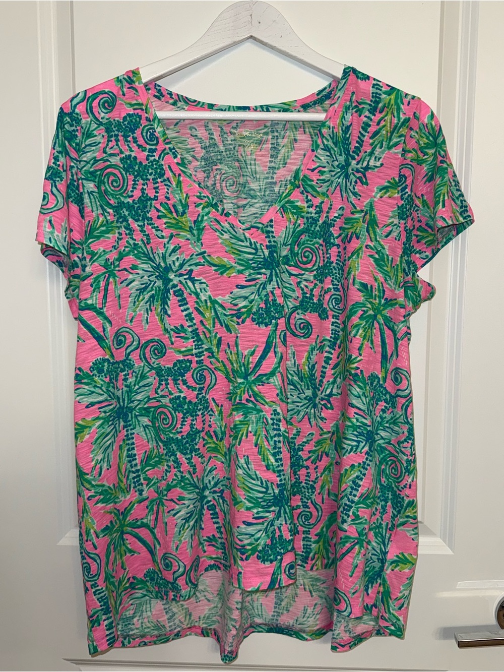 Lilly Pulitzer Pink & Green Tropical Palm Short Sleeve Tee